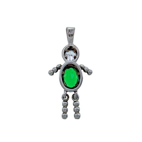 Nf Sterling Silver 925 Green Crystal Articulating Dangle Person Charm Pendant - Picture 2 of 6